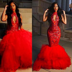 2021 Plus size Arabisch Aso Ebi Red Mermaid Sexy prom jurken Lace High Neck Evening Formeel feest tweede receptie jurken jurk zj202 267p
