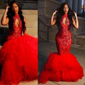 2021 Plus size Arabisch Aso Ebi Red Mermaid Sexy prom jurken Lace High Neck Evening Formeel feest tweede receptie jurken jurk zj202 244Q
