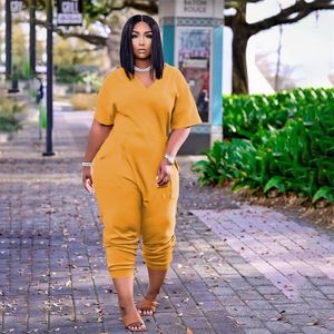 2021 Plus Size S-5xl Jumpsuit Vrouwen Overalls Een Stuk Outfits V-hals Korte Mouwen Zomer Casual Streetwear Drop2020