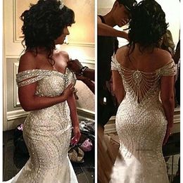 2021 Portret Mermaid Organza Beading Backless Pargin Off schouderjurken Sweep trein trouwjurken op maat gemaakte bruidsvestidos 0509