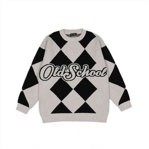 2021 Styor Preppy Block Argyle Jacquard Vintage Men Oversizet tricoté Sweater élégant Femmes décontractées Pullover Coréen Vêtements T220730