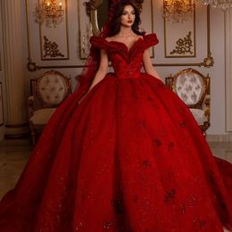 Princesse rouge robes de mariée à volants robe de bal dentelle paillettes robes de mariée luxueux grande taille vestido de novia