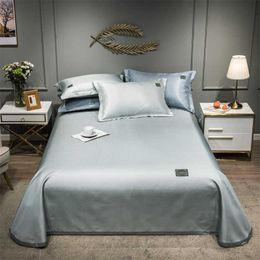 2021 Producten Pure Color Geborduurde Ijs Zijde Mat Bed Cover Inbouw Kussensloopjes 3 Stks Luxe Beddengoed Zilver Grijs