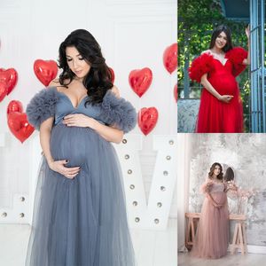 2021 robes de soirée gonflées hors épaule dentelle tulle robe de maternité de luxe appliques luxuriantes volants robes de grossesse à la photographie robes babyshower