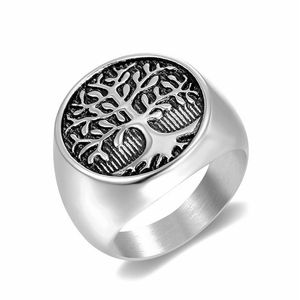 2021 Punk hommes argent arbre de vie Bague coulée en acier inoxydable vie anneaux pour hommes Bague bijoux Bague Homme