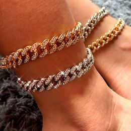 2021 Punk Miami Iced Out Cubaanse Link Ketting Anklet voor Vrouwen Goud Zilver Kleur Crystal Armbanden Legering Chunky Anklets Sieraden Gift