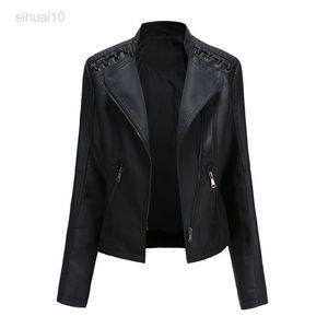 2021 Punk Pu Leather Jacket Women Fashion Autumn Jackets Solid Color Oversized Short Jackets Slim Streetwear Moto Biker Outerwear L220725