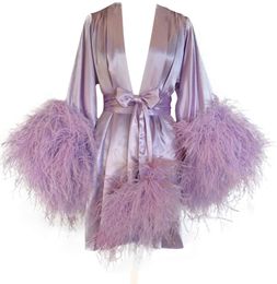 Robe de soirée violette en fourrure de plumes pour femmes enceintes, Robe de mariée transparente, Illusion Sexy, Lingerie, chemise de nuit, peignoir, vêtements de nuit, 2021