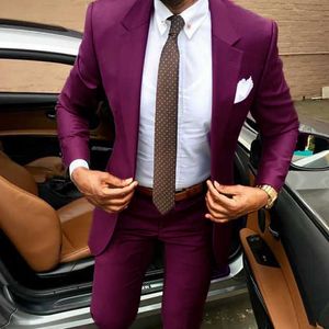 2021 Purple Groom Tuxedo 2 pièces Terno Slim Fit Mens Wedding Prom Party Costumes Casual Best Man Costumes sur mesure Costume de marié X0909