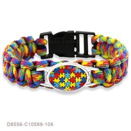 2021 Puzzle Piece Autisme Sensibilisation Espoir Charme Coloré 25 18mm Verre Cabochon Survie En Plein Air Paracord Bracelets Hommes Femmes Jewelr245G