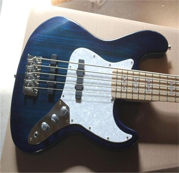 2021 qualité 5 cordes manche en érable F Jazz Stripe guitare basse électrique bleu foncé en Stock7325401