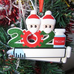 2021 colgante de árbol de Navidad de cuarentena Santa Claus personalizado DIY nombre sobreviviente familia resina adorno colgante decoración del hogar