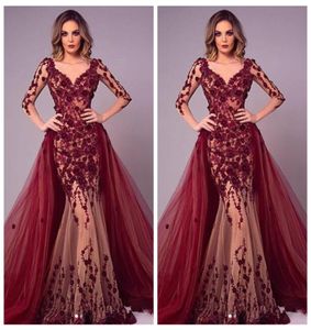 2021 kwart mouwen Mermaid prom -jurken slanke kanten appliques cusomized lange zachte tule 3d bloemen versierd avondjurk plus size4930749