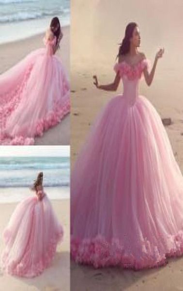 2021 Vestidos de Quinceanera Vestidos formales de color rosa bebé Baby Gotss Off The Housing Corset dulce 16 Prom Vestidos con flores hechas a mano6930465