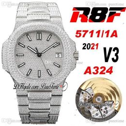 2021 R8F V3 5711 / 1A CAL A324 Automatische Herenhorloge Stalen verharde Diamanten Diamanten Stick Iced Out met Bling Diamond Armband Super Edition Sieraden Horloges Puretime R8-1A1