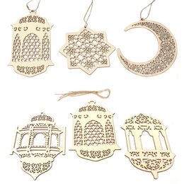 Décor en bois pour Ramadan Eid Mubarak, plaque étoile de lune musulmane, pendentif creux, Festival islamique, cadeau de fête, 2021