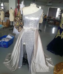 2021 Real Pics One épaule Aline Robes de bal Vestido de Noiva Vintage Soirée paillettes avec une fête partagée 1645486