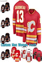 Maillots de hockey rétro inversés des Flames de Calgary rouges 2021 28 Elias Lindholm 13 Johnny Gaudreau 19 Matthew Tkachuk 23 Sean Monahan TJ Br3598721