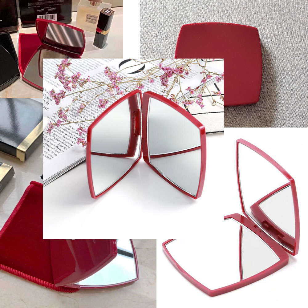 2021 vermelho fashion clássico dobrável espelho lateral duplo portátil hd espelho de maquiagem e espelho de aumento com bolsa de flanela caixa de presente para cliente vip