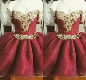 2021 Rood Goud Korte Prom Homecoming Jurken Bloemen Floral Applique Off The Shoulder Mini Graduation Party Jurk Junior Formele Avondjurken