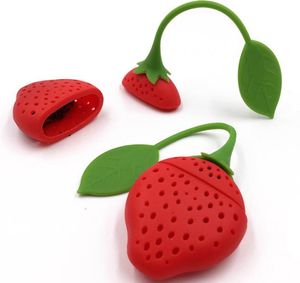 2021 rouge Silicone fraise infuseur lâche feuille de thé passoire à base de plantes épices filtre diffuseur de qualité alimentaire sachet de thé