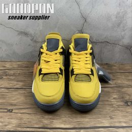 2021 Release 4 4s Lightnings Basketball Chaussures Jumpman IV Jaune Gris Sports de plein air Baskets Navire avec boîte Taille US7-13