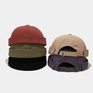 2021 Retro Landlord Caps Hombres Mujeres Dome Melon Caps Trendy Mechanic Docker Hat Summer Cotton Skull Caps No Visor Brimless Beanie Y21111