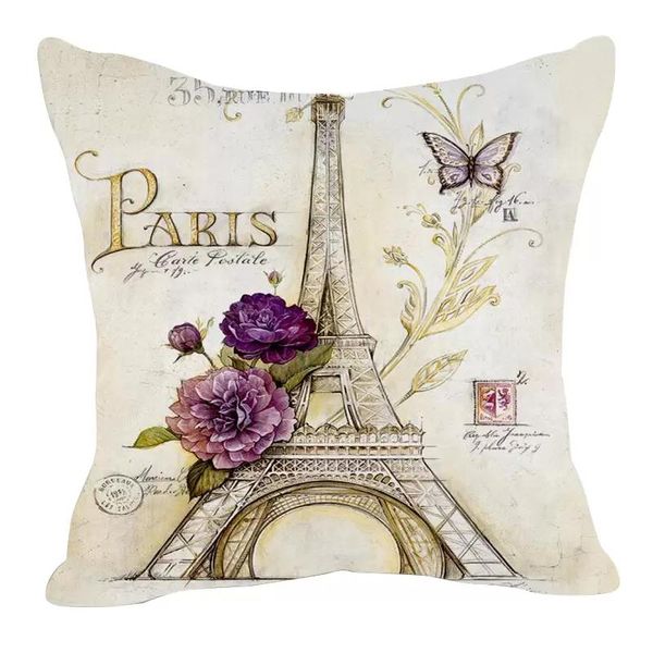 Funda de almohada para cintura con dibujo de la Torre Eiffel de París, funda de almohada, calcomanía de cojín, material de mezcla de lino, 2021