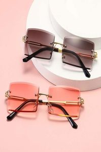 2021 retro zonnebrillen vrouwen merkontwerper mode rimless gradiënt zonnebrilt tinten snijden lens dames frameloze brillen 6968120