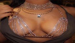 2021 Rhinestone Crystal Bikini Bra Body Sieraden Top Buik Belly Tassel Kettingen over Harness Necklace Festival Party Cover Up9947788