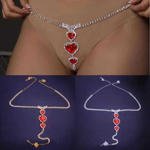 2021 Strass Sexy Bikini Rood Hart Ondergoed String Lichaam Sieraden Taille Kettingen voor Meisje Luxe Kristal String Slipje Body Chain P2187