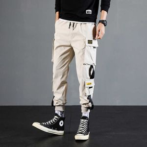 2021 cintas Harem Joggers hombres Cargo pantalones masculinos Harajuku moda pantalones Streetwear Hip Hop Casual bolsillos pantalones de chándal S-5XL X0723