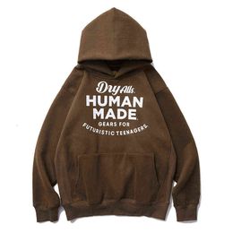 2021 Richao Automne et Winter Human Made Letter Imprimer Loose Women's Women's Hooded Casual Pull Prida