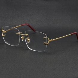 2021 femmes sans monture cadeau lunettes accessoires mode lunettes de soleil cadres lunettes oeil de chat grandes lunettes carrées avec boîte C décoration or 18 carats mâle et femelle