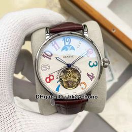 2021 Ronde 7002 T COL DRM D Tourbillon Automatic Mens Horloge 42mm White Dial Steel Case Lederen Strap Mode Gents Horloges