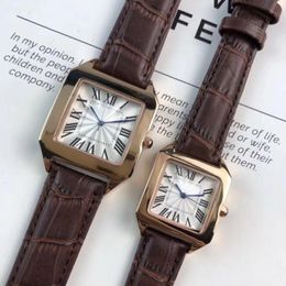 2021 oro rosa nuevos hombres reloj caballeros relojes de lujo mujeres moda reloj de pulsera cuero marrón cuadrado dial montre femme amantes reloj de marca hombre mujer regalo relogio