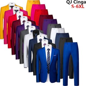 2021 Royal Blue Tuxedo 2 Stuk Mannen Bruiloft Formele Blazer Jas en Broek Vest Big Size S-6XL Herenpakken Zwart Grijs Rood X0909