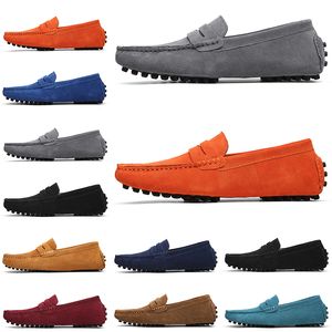 2021 Loopschoenen Jogging Casual Selling Black Blue Grey Orange Green Brown Mens Slip op Lazyleather Peas