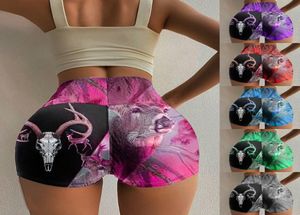 2021 S5XL Femmes Mode Taille haute Yoga Country Girl Chasse au cerf Imprimé Hanche Bas Culotte Gym Wear Casual Sports Shorts Slim3491828