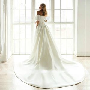 Robe De mariée sirène en Satin, avec traîne détachable, épaules dénudées, longueur au sol, 2021, 261m