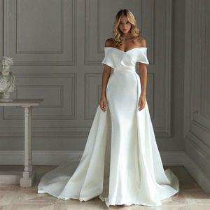 2021 robe De mariée sirène en Satin avec Train détachable épaules nues longueur De plancher robes De mariée Vestido De Noiva353E