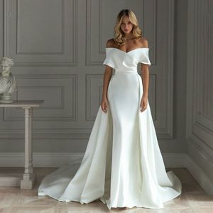 2021 robe De mariée sirène en Satin avec Train détachable épaules nues longueur De plancher robes De mariée Vestido De Noiva