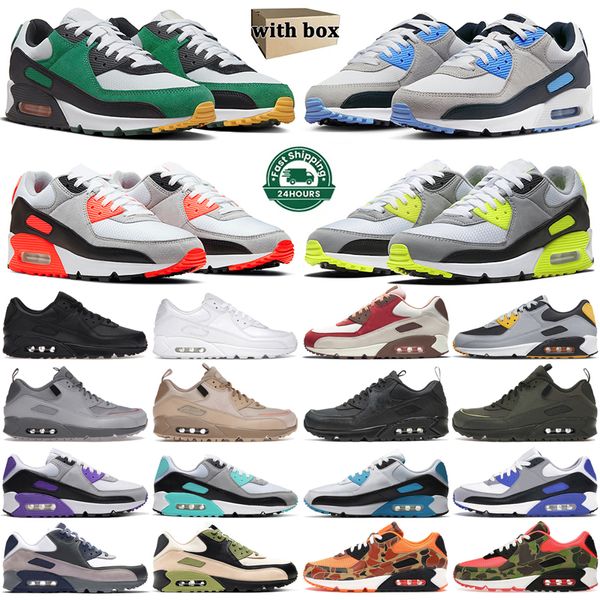 Avec Box Max 90 Chaussures de course Hommes Femmes 90s Triple Noir Blanc Cargo Kaki Surplus Désert Camo Loup Gris Bleu Royal Recraft Supernova Hommes Baskets De Sport 36-46