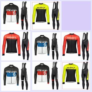 2021 Scott Team Cyclisme respirant à manches longues Jersey Pantalon à bretelles Costume Hommes VTT Vélo Tenues Vélo de route Sports Uniforme Y2103260002