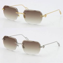 2021 Venta de moda Metal Diamante Corte Lente Gafas de sol UV400 Protección Sin montura 18K Oro Masculino y femenino Gafas de sol Escudo Retro 247A
