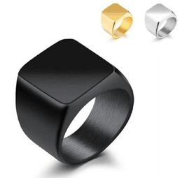 2021 venda de aço inoxidável moda praça anéis de dedo para homens moda masculina jóias casamento banda prata preto gold3992714