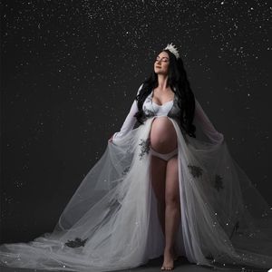 2021 Lovertjes Kimono Dames Jurken Robe voor Photoshoot Lange Mouwen Geappliceerd Prom Gowns Afrikaanse Kaap Cloak Maternity Jurk Photography