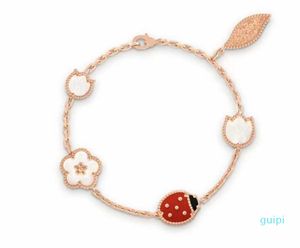 2021 série coccinelle mode trèfle bracelets porte-bonheur chaîne de haute qualité S925 en argent sterling 18 carats or rose pour femmes filles mariage