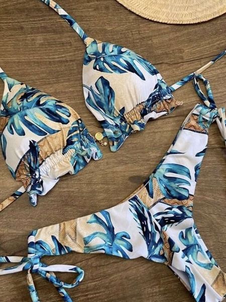 Conjunto de Bikini Sexy de 2 piezas para mujer, traje de baño deportivo con estampado caliente, ropa de playa, traje de baño acolchado con realce, bañador exquisito 2021