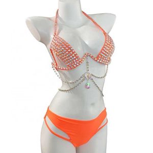 Bikini Sexy de verano para niñas, ropa de playa con tirantes y diamantes de imitación, cintura alta, 2021